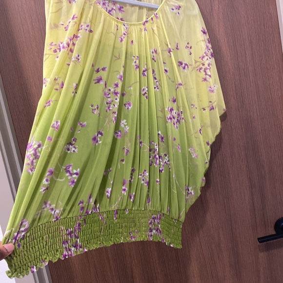 APT. 9 Green Floral Blouse Size 1X‎ Mesh Ombré Bloomcore Smocked Hem Batwing - Picture 7 of 13